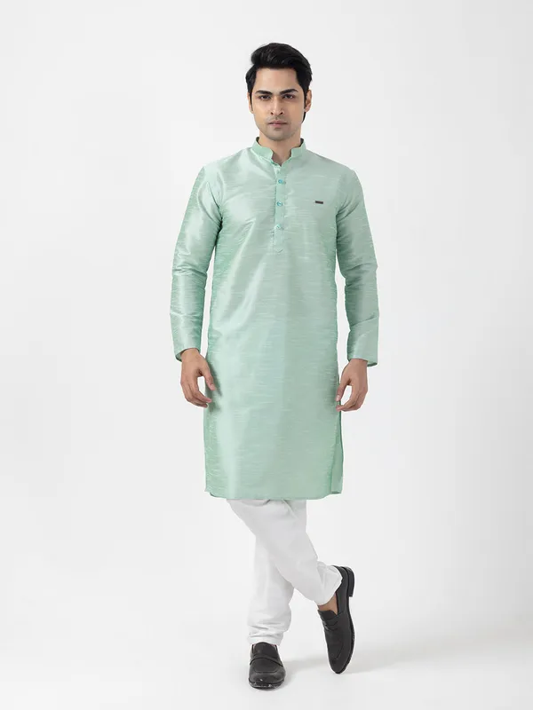 Green_Dupion_Silk_Straight_Kurta_With_Pyjama_Set_For_Men
