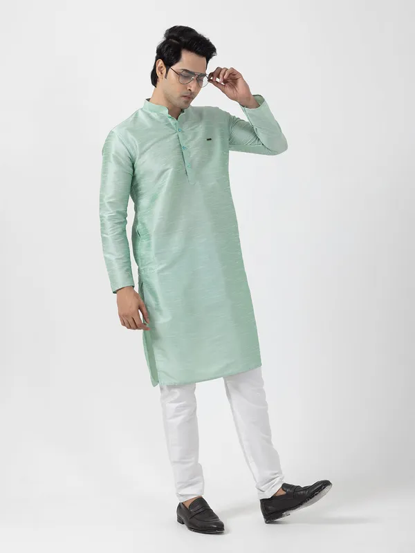 Green_Dupion_Silk_Straight_Kurta_With_Pyjama_Set_For_Men