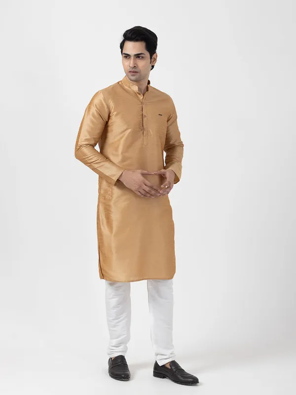 Brown_Dupion_Silk_Straight_Kurta_With_Pyjama_Set_For_Men