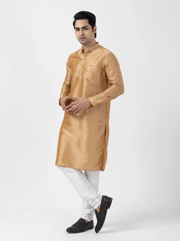 Brown_Dupion_Silk_Straight_Kurta_With_Pyjama_Set_For_Men