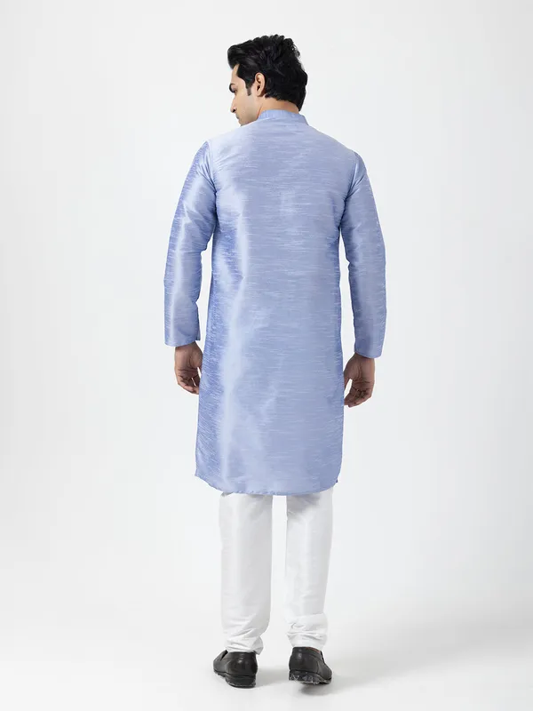 Blue_Dupion_Silk_Straight_Kurta_With_Pyjama_Set_For_Men
