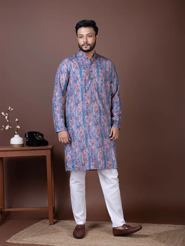 Blue_Ethnic_Motifs_Embroidered_Mandarin_Collar_Sequins_Straight_Kurta_Pyjama_Set_For_Men