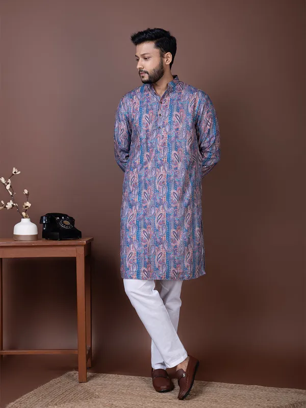Blue_Ethnic_Motifs_Embroidered_Mandarin_Collar_Sequins_Straight_Kurta_Pyjama_Set_For_Men