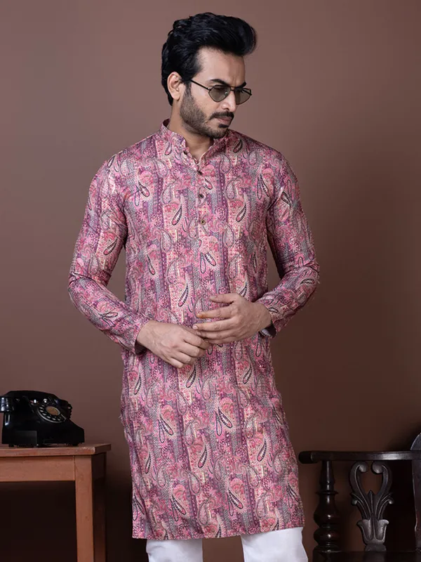 Pink_Paisley_Printed_Festive_Straight_Kurta_Pyjama_Set_For_Men