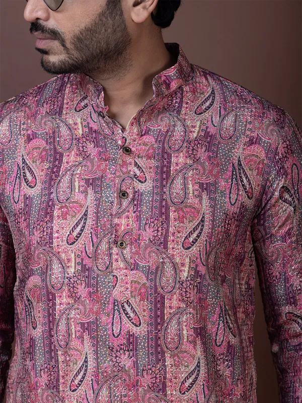 Pink_Paisley_Printed_Festive_Straight_Kurta_Pyjama_Set_For_Men