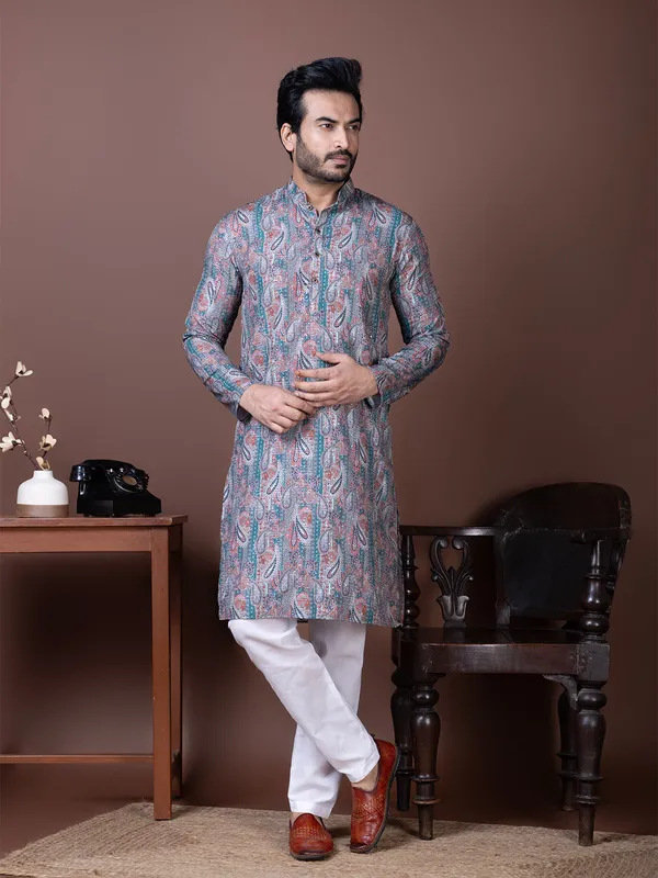Blue_Ethnic_Motifs_Embroidered_Mandarin_Collar_Sequins_Straight_Kurta_Pyjama_Set_For_Men