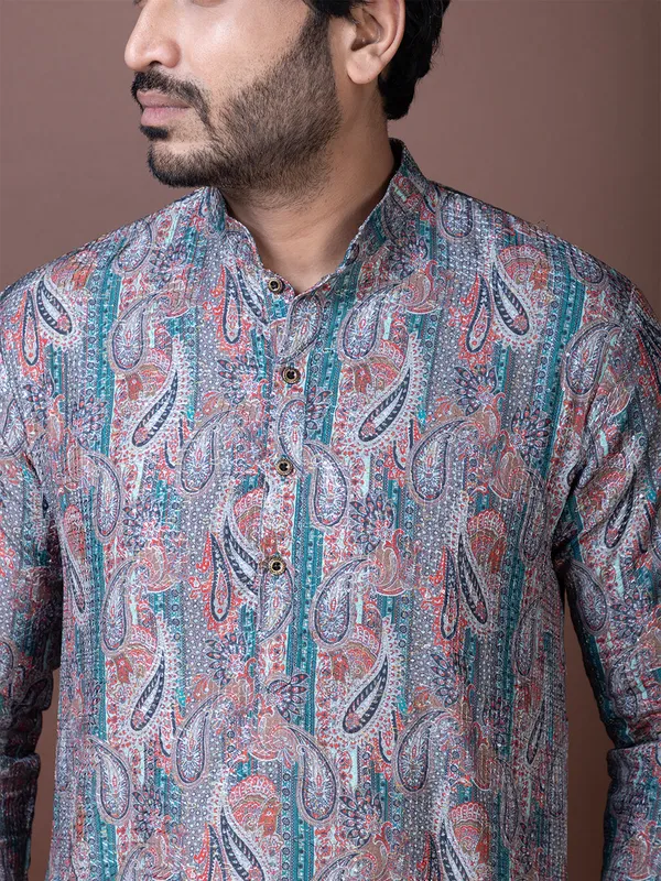 Blue_Ethnic_Motifs_Embroidered_Mandarin_Collar_Sequins_Straight_Kurta_Pyjama_Set_For_Men