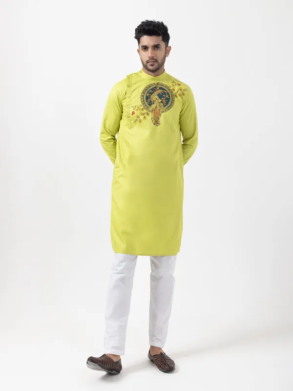 Green_Side_Placket_Printed_Kurta-Pyjama_Set_For_Men