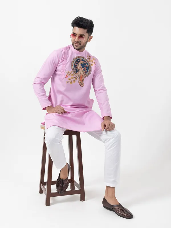 Pink_Printed_Kurta_With_Pyjama_Set_For_Men