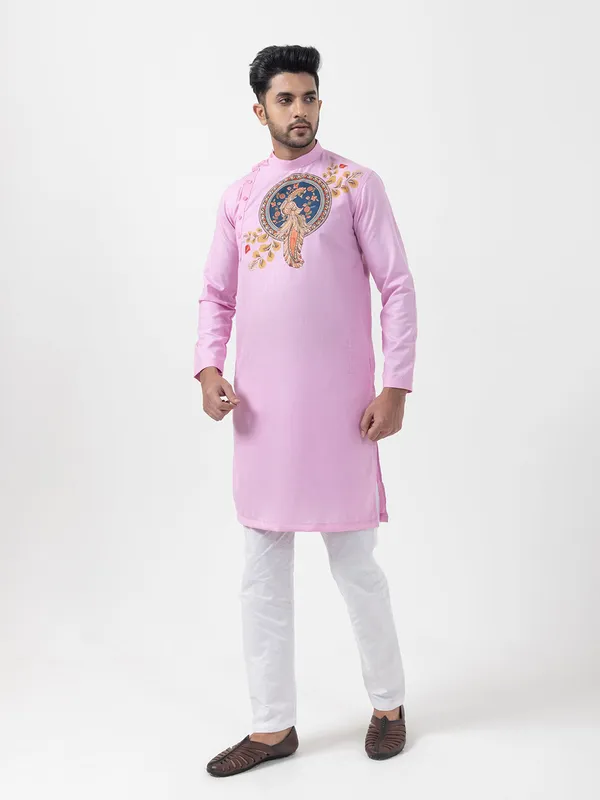 Pink_Printed_Kurta_With_Pyjama_Set_For_Men