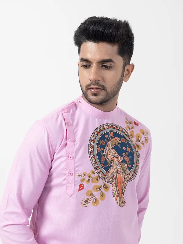 Pink_Printed_Kurta_With_Pyjama_Set_For_Men