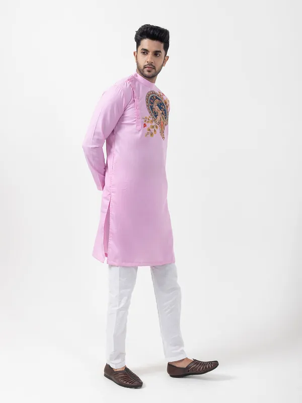 Pink_Printed_Kurta_With_Pyjama_Set_For_Men