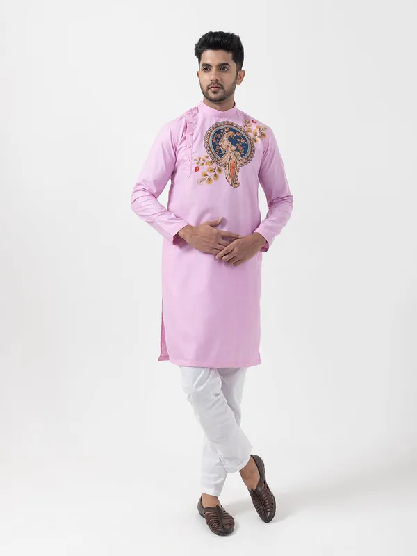 Pink_Printed_Kurta_With_Pyjama_Set_For_Men