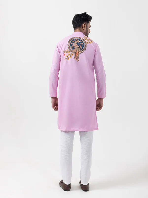 Pink_Printed_Kurta_With_Pyjama_Set_For_Men