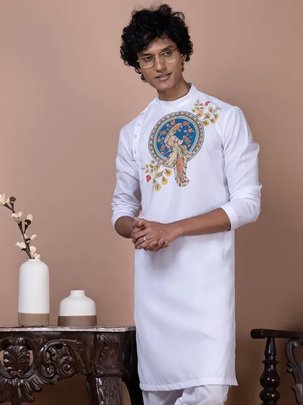 White_Printed_Kurta-Pyjama_Set_For_Men