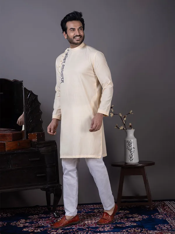 Beige_Cotton_Kurta_Set_With_Print_For_Men
