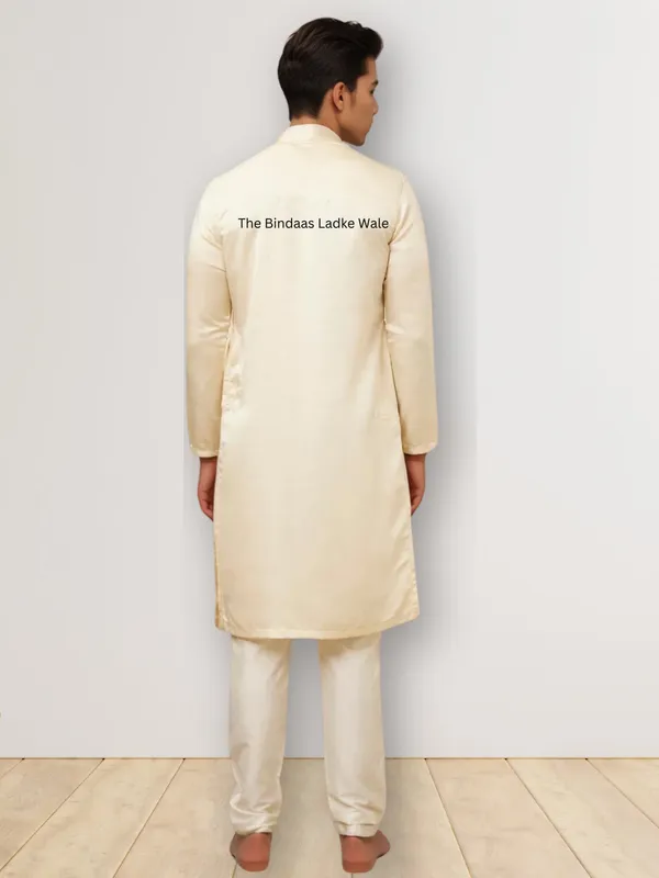 Beige_Side_Placket_Printed_Kurta_With_Pyjama_Set_For_Men