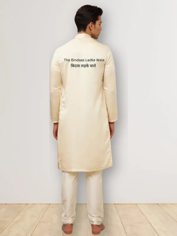 Beige_Side_Placket_Printed_Kurta_With_Pyjama_Set_For_Men