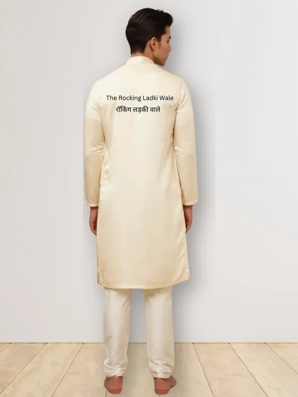 Beige_Side_Placket_Printed_Kurta_With_Pyjama_Set_For_Men