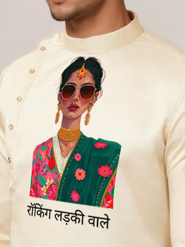 Beige_Side_Placket_Printed_Kurta_With_Pyjama_Set_For_Men