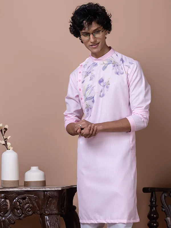 Pink_Printed_Kurta_With_Pyjama_Set_For_Men