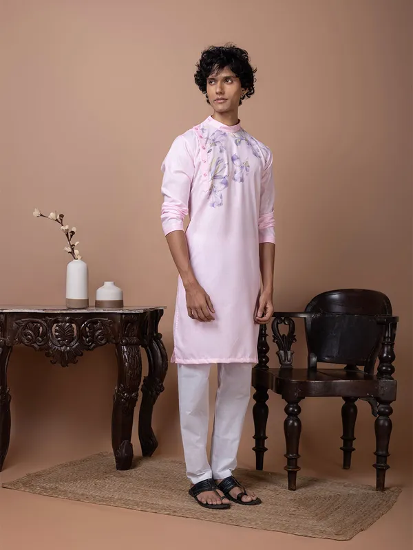 Pink_Printed_Kurta_With_Pyjama_Set_For_Men