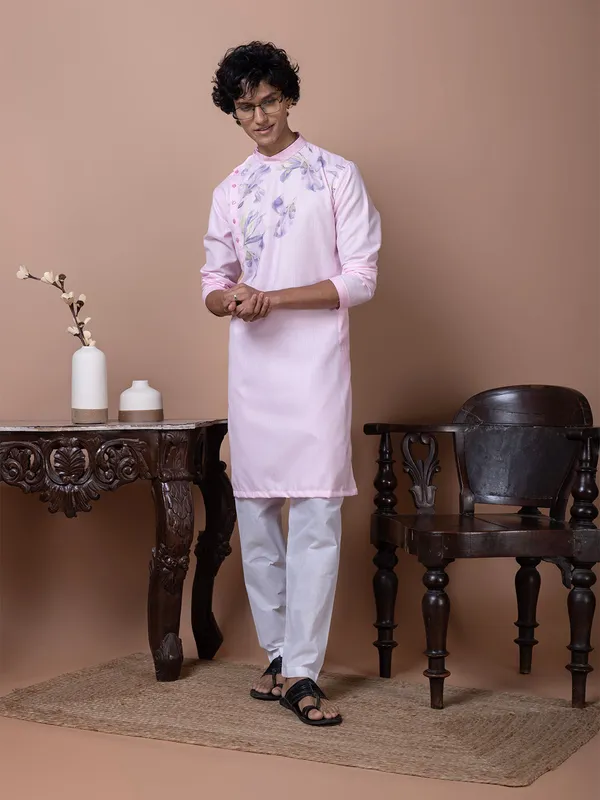 Pink_Printed_Kurta_With_Pyjama_Set_For_Men