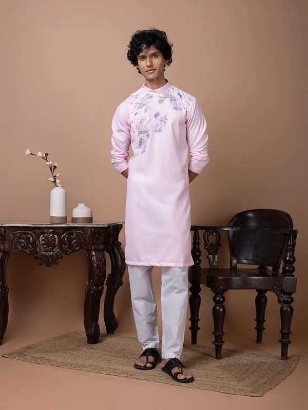 Pink_Printed_Kurta_With_Pyjama_Set_For_Men