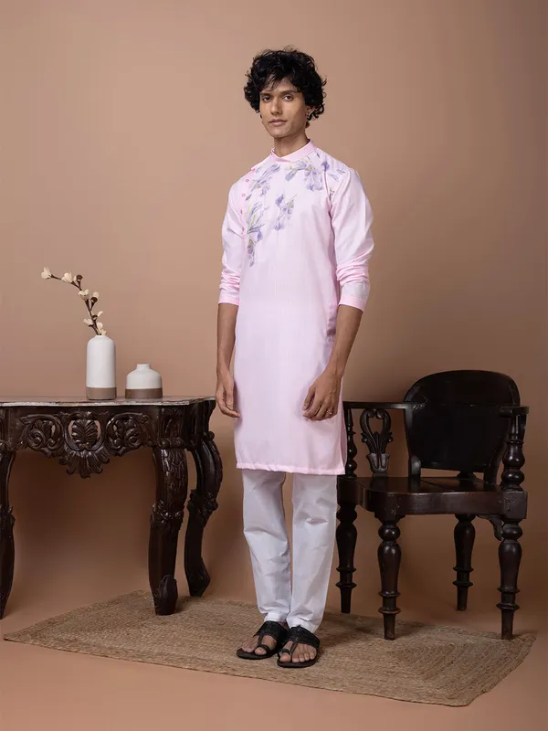 Pink_Printed_Kurta_With_Pyjama_Set_For_Men