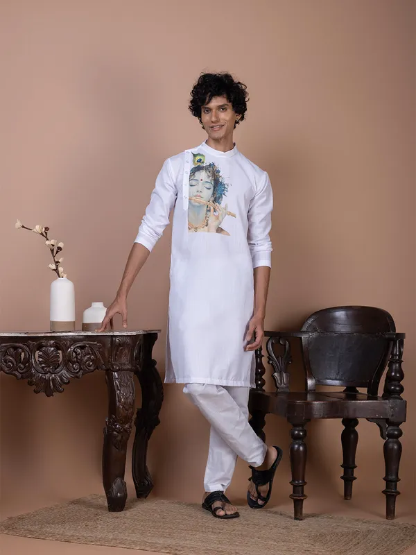 White_Side_Placket_Printed_Kurta_With_Pyjama_Set_For_Men