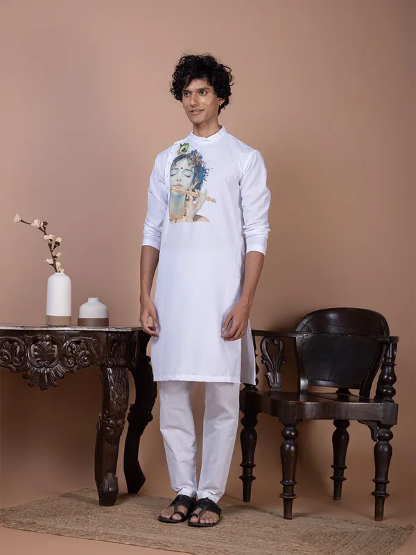 White_Side_Placket_Printed_Kurta_With_Pyjama_Set_For_Men