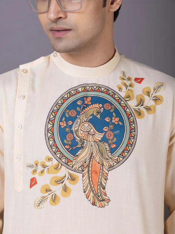 Beige_Cotton_Kurta_With_Print_Pyjama_Set_For_Men