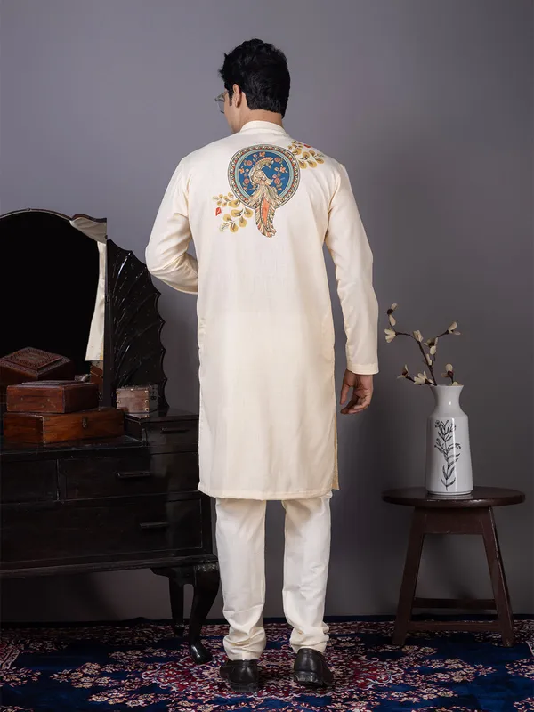 Beige_Cotton_Kurta_With_Print_Pyjama_Set_For_Men