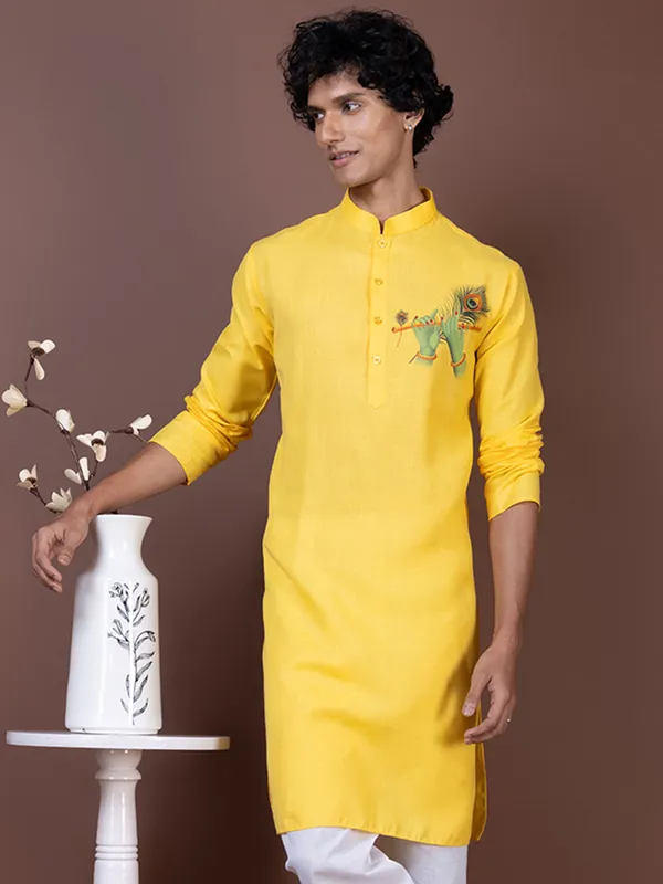 Yellow_Printed_Kurta_Pyjama_Set_For_Men