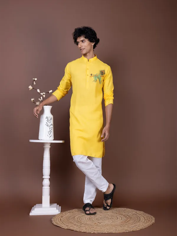 Yellow_Printed_Kurta_Pyjama_Set_For_Men