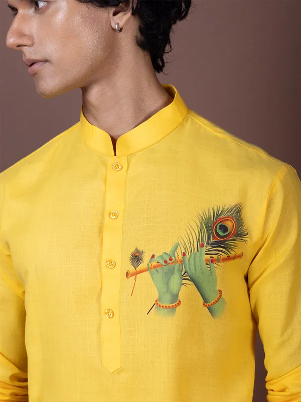 Yellow_Printed_Kurta_Pyjama_Set_For_Men