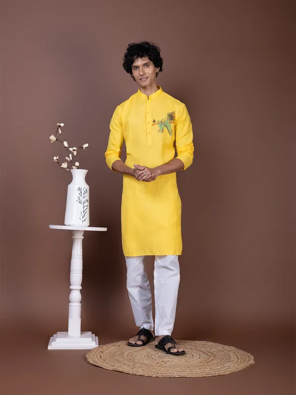 Yellow_Printed_Kurta_Pyjama_Set_For_Men