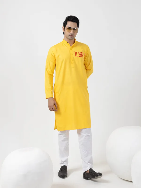 Yellow_Printed_Dupion-Silk_Kurta_Pyjama_Set_For_Men