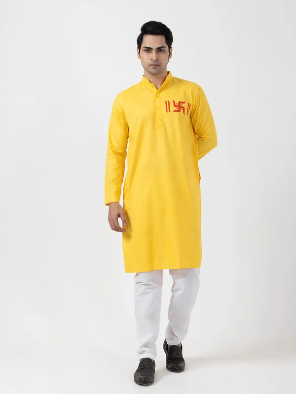 Yellow_Printed_Dupion-Silk_Kurta_Pyjama_Set_For_Men