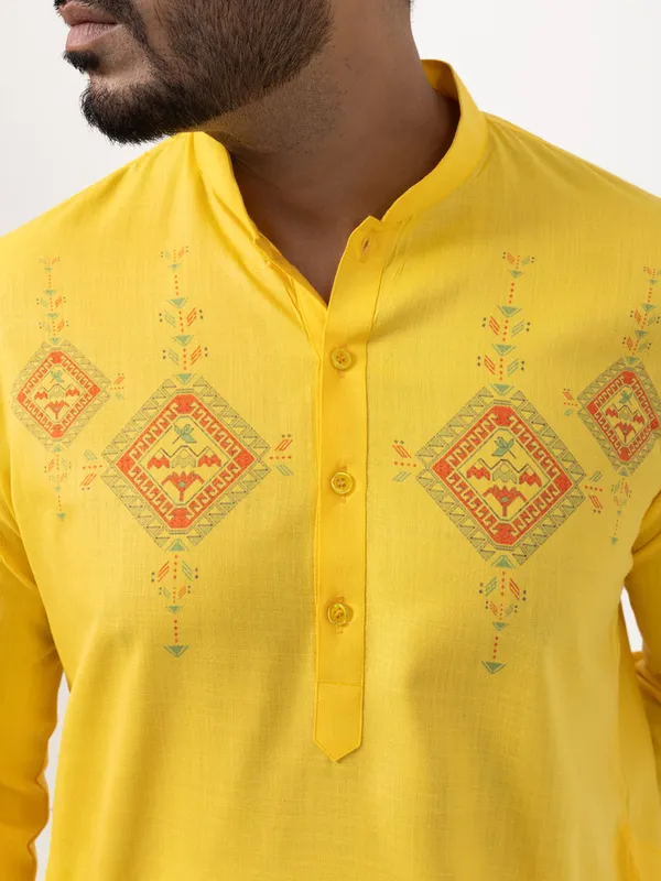 Yellow_Band_Collar_Cotton_Straight_Kurta_With_Pyjama_Set_For_Men