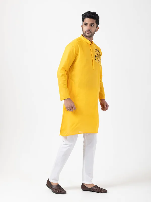 Yellow_Printed_Kurta_Pyjama_Set_For_Men