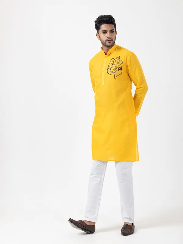 Yellow_Printed_Kurta_Pyjama_Set_For_Men