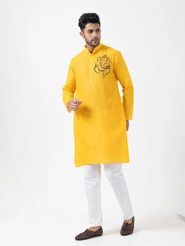 Yellow_Printed_Kurta_Pyjama_Set_For_Men