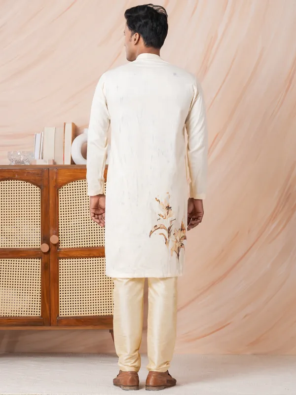 Beige_Side_Placket_Printed_Kurta_With_Pyjama_Set_For_Men