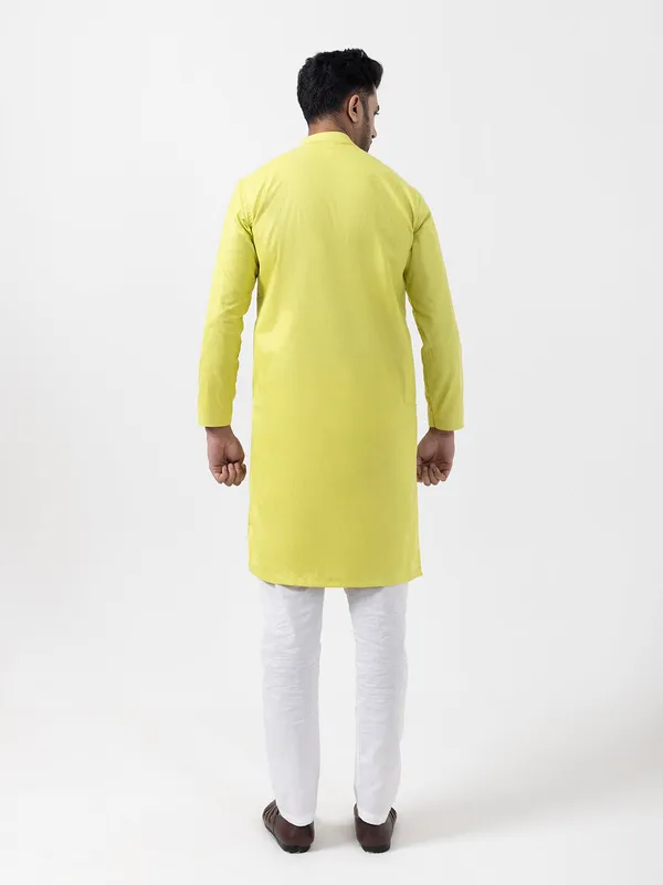 Lime_Green_Side_Placket_Printed_Kurta_With_Pyjama_Set_For_Men