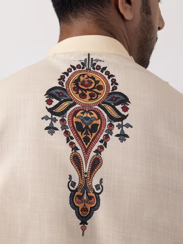 Beige_Side_Placket_Printed_Kurta_With_Pyjama_Set_For_Men