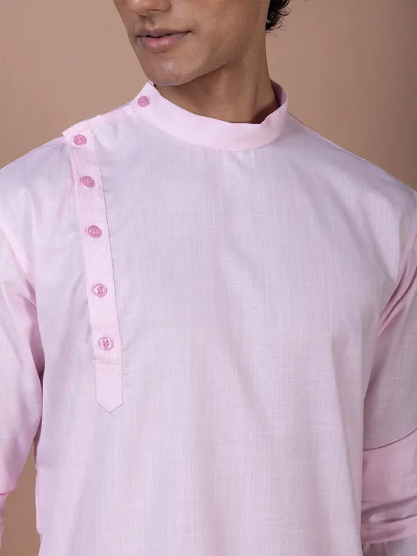 Pink_Mandarin_Collar_Straight_Dupion-Silk_Kurta_With_Pyjama_Set_For_Men