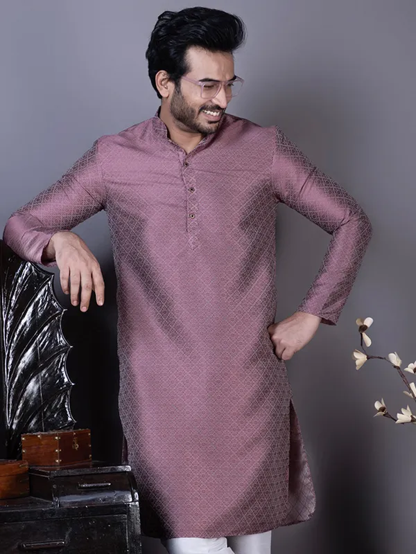 Purple_Ethnic_Motifs_Printed_Mandarin_Collar_Straight_Kurta_With_Pyjama_For_Men