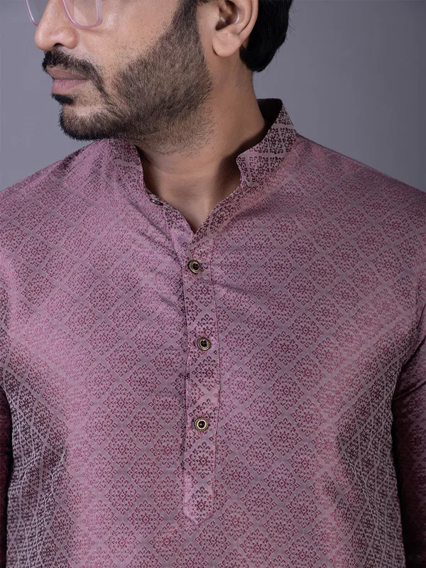 Purple_Ethnic_Motifs_Printed_Mandarin_Collar_Straight_Kurta_With_Pyjama_For_Men