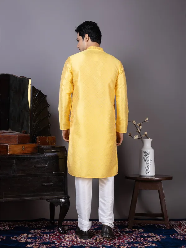 Yellow_Woven_Design_Jacquard_Kurta_Kurta_With_Pyjama_For_Men